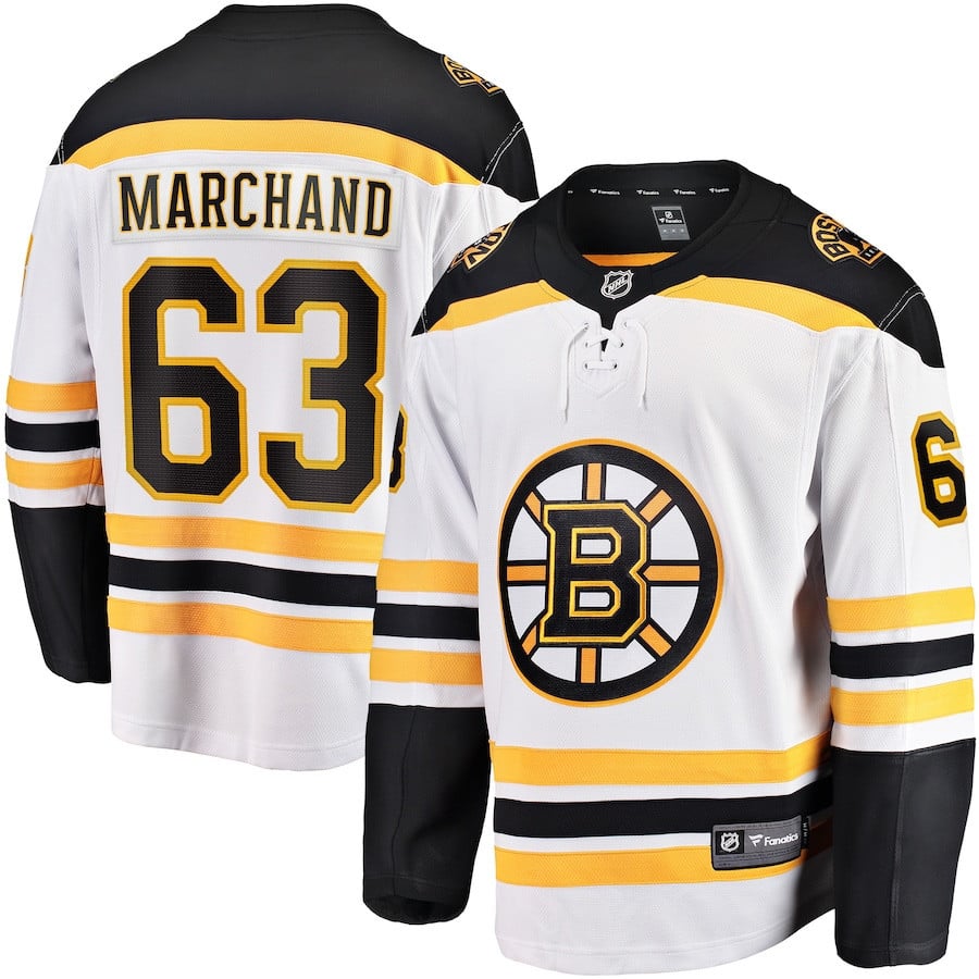 Brad Marchand 63 Boston Bruins Away Breakaway Hockey Jersey - Men, White - JS760 