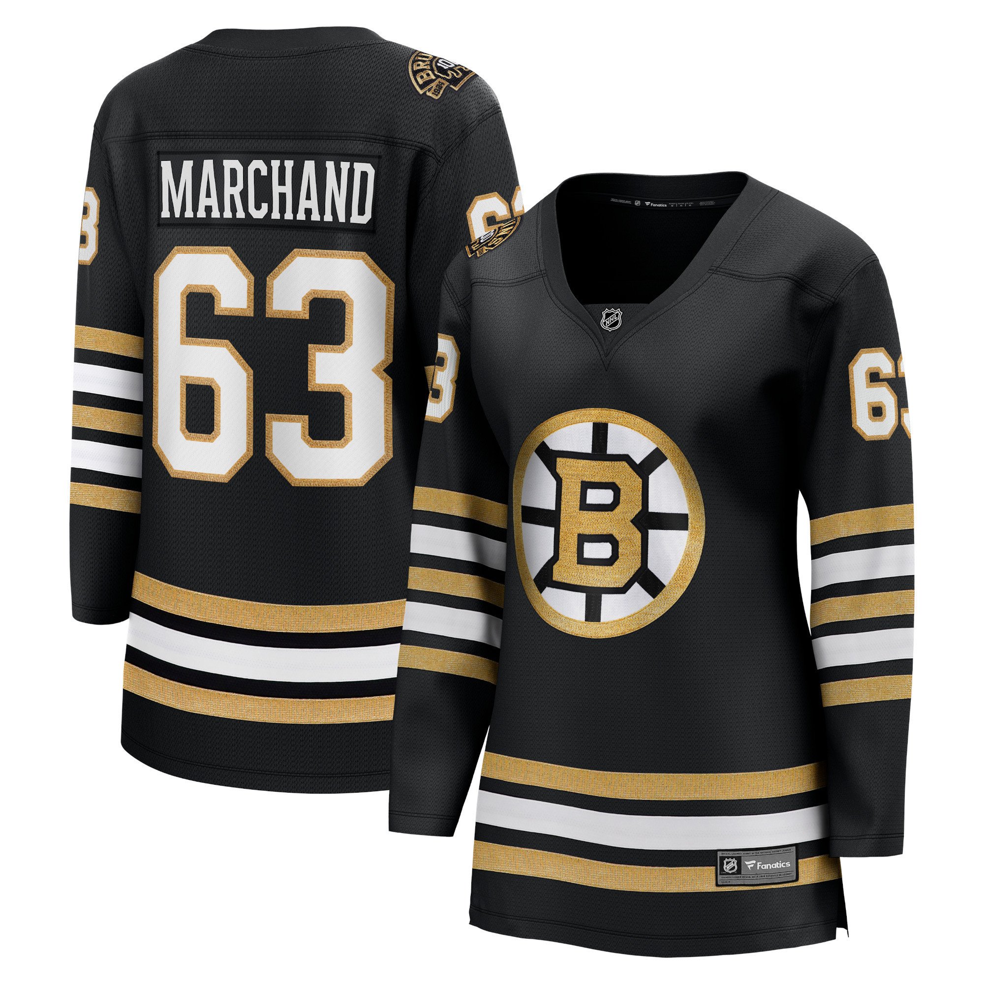 Brad Marchand 63 Boston Bruins Women's 100th Anniversary Breakaway Hockey Jersey - Women, Black - JS642 
