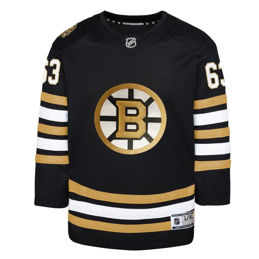 Alternative view of Brad Marchand 63 Boston Bruins Youth 100th Anniversary Hockey Jersey - Black - JS566 