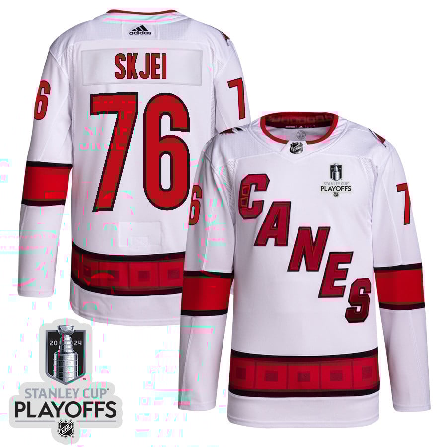 Brady Skjei 76 Carolina Hurricanes 2024 NHL Playoffs Patch Away Hockey Jersey - Men, White - JS604 