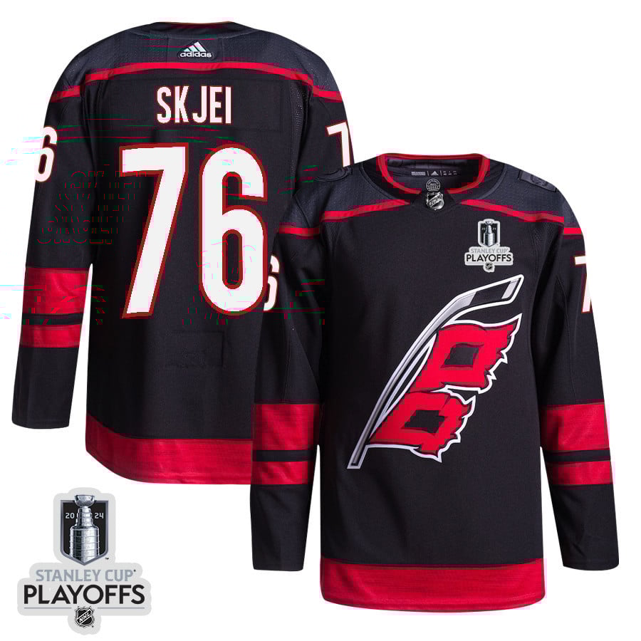 Brady Skjei 76 Carolina Hurricanes 2024 NHL Playoffs Patch Home Hockey Jersey - Men, Black - JS143 