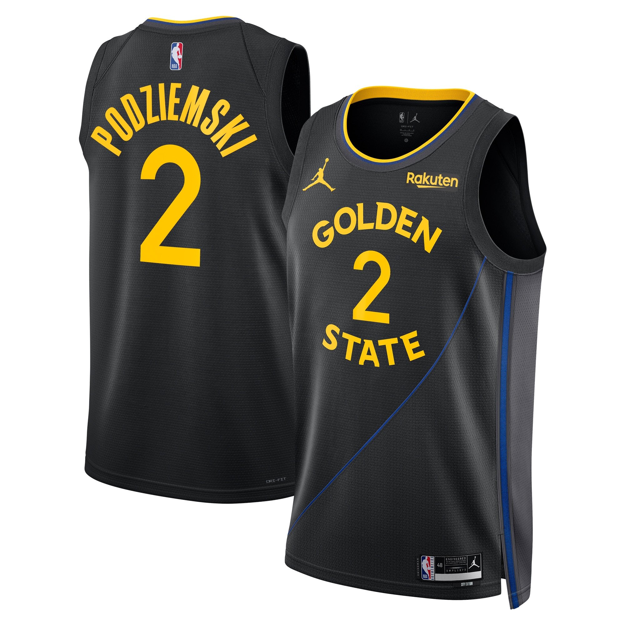 Brandin Podziemski 2 Golden State Warriors Unisex 2024/25 Swingman Basketball Jersey - Statement Edition - Black - JS280 