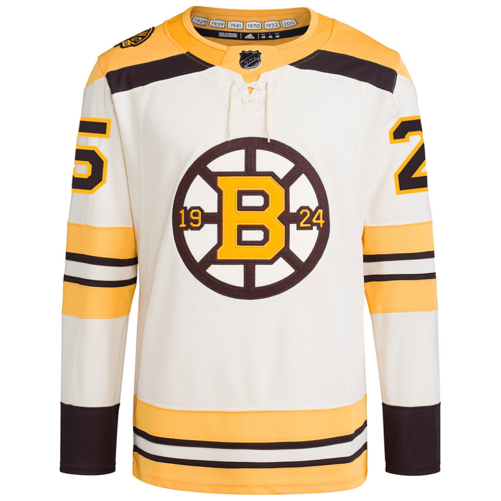 Alternative view of Brandon Carlo 25 Boston Bruins 100th Anniversary Primegreen Third Men Hockey Jersey - Cream - JS111 