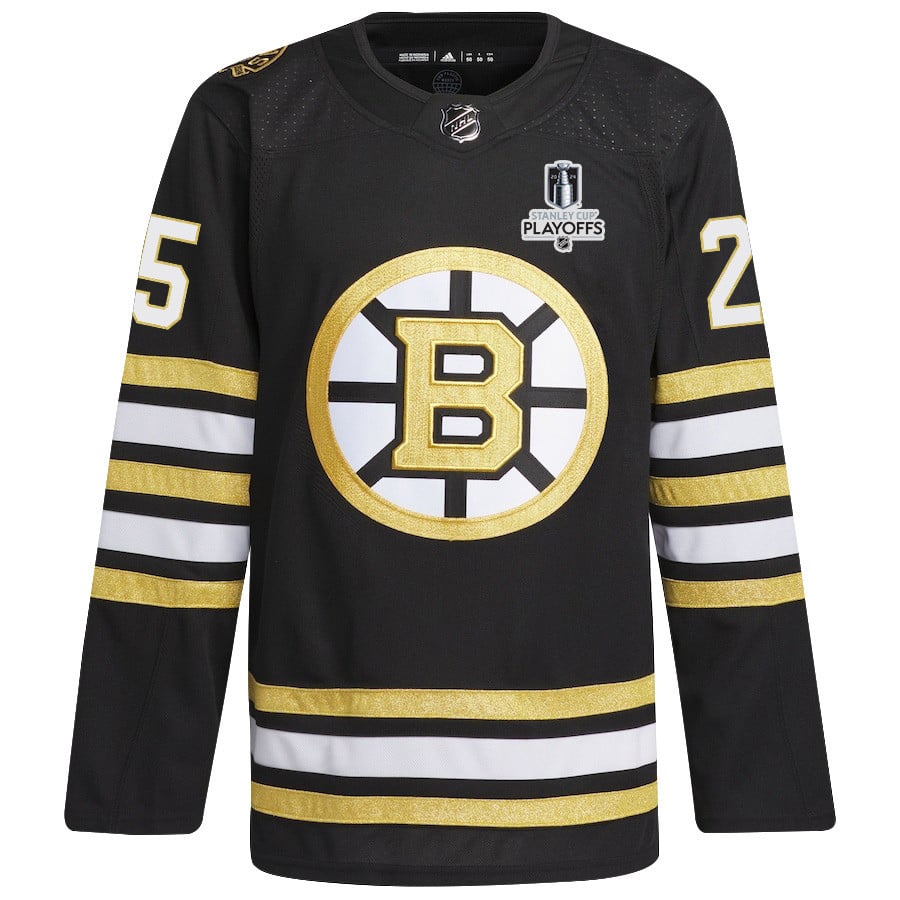Alternative view of Brandon Carlo 25 Boston Bruins 2024 NHL Playoffs Patch Home Hockey Jersey - Men, Black - JS841 