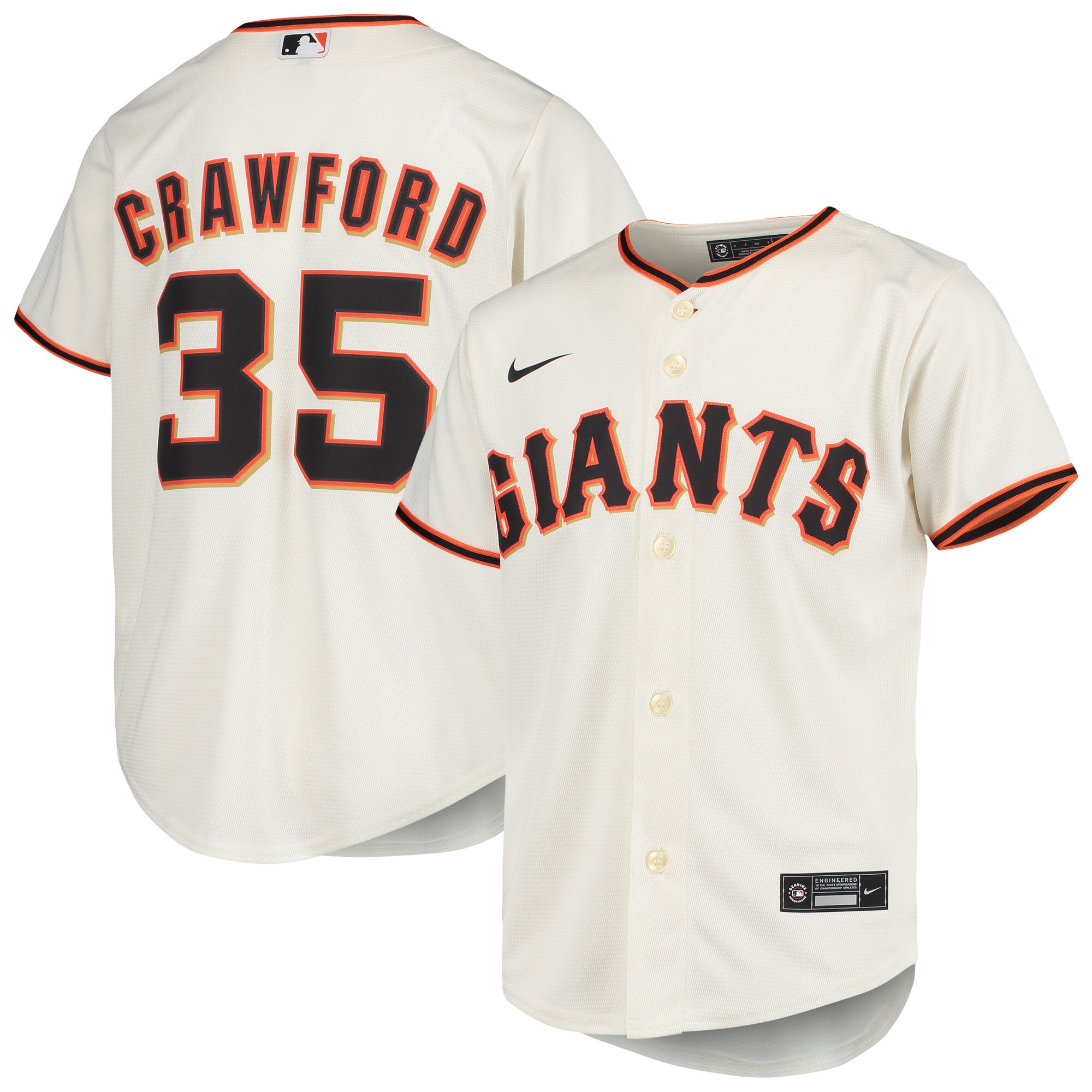 Alternative view of Brandon Crawford San Francisco Giants Youth Alternate Replica Player Baseball Jersey - Cream