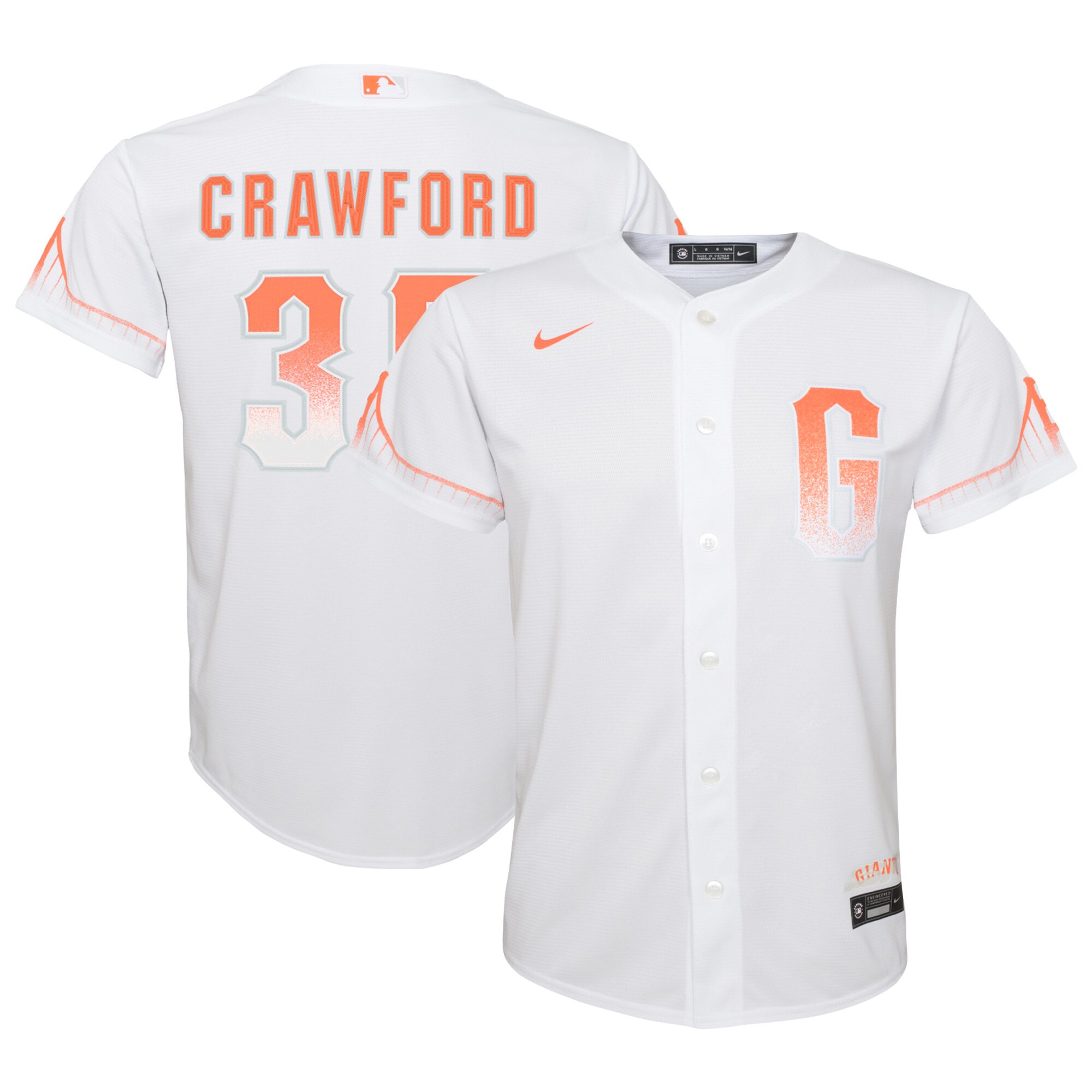 Alternative view of Brandon Crawford San Francisco Giants Youth City Connect Replica Player Baseball Jersey - White