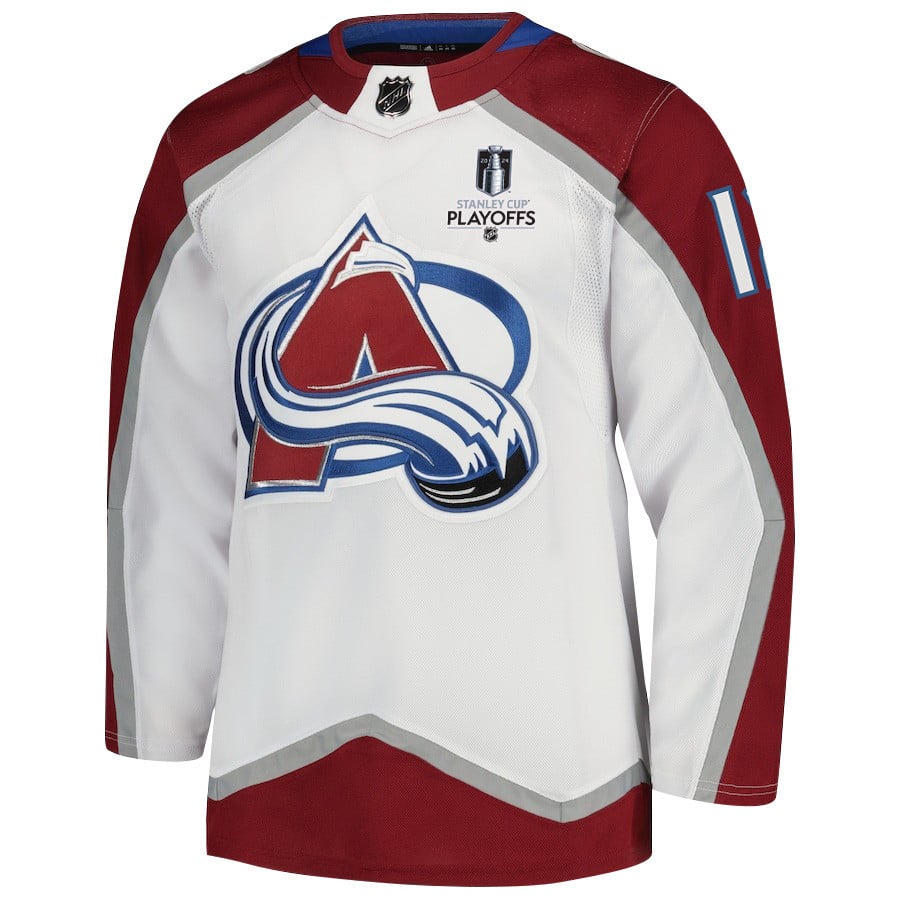 Alternative view of Brandon Duhaime 12 Colorado Avalanche 2024 NHL Playoffs Patch Away Hockey Jersey - Men, White - JS140 