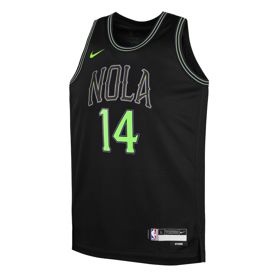 Alternative view of Brandon Ingram 14 New Orleans Pelicans 2023/24 City Edition Swingman YOUTH Basketball Jersey - Black - JS201 