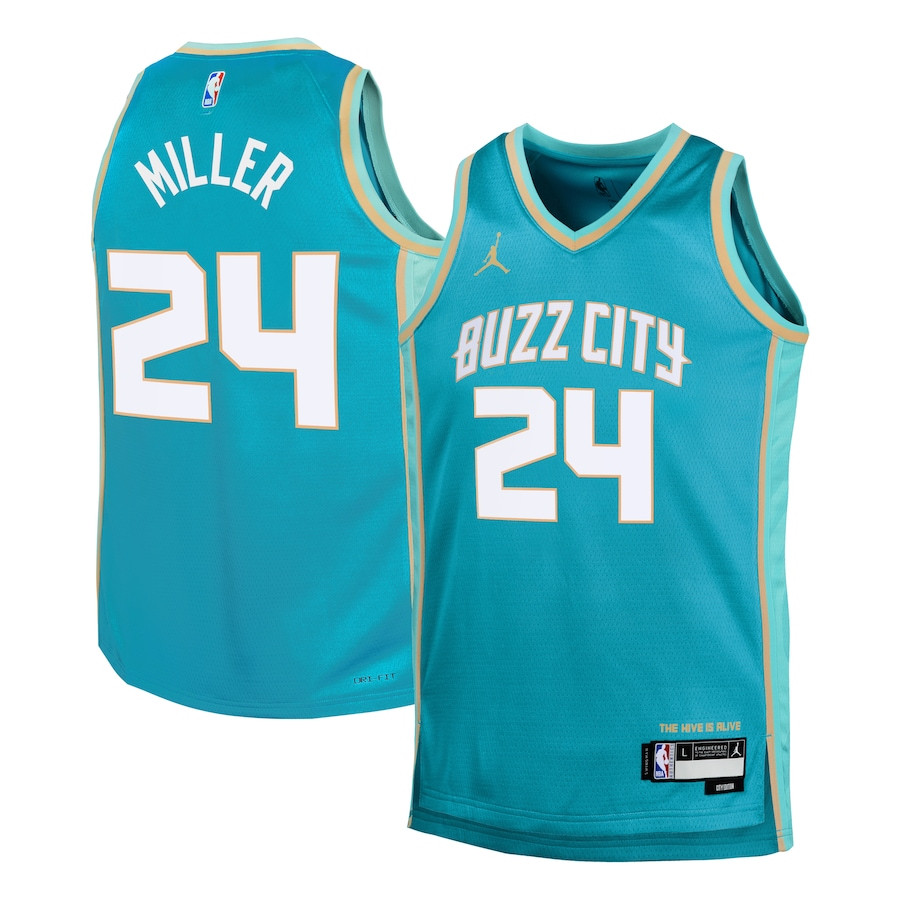 Brandon Miller 24 Charlotte Hornets 2023/24 City Edition Swingman YOUTH Basketball Jersey - Teal - JS449 