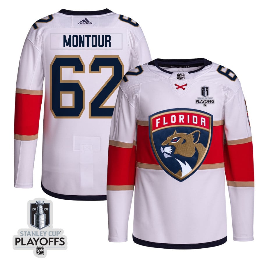 Brandon Montour 62 Florida Panthers 2024 NHL Playoffs Patch Away Hockey Jersey Customized - Men, White - JS873 