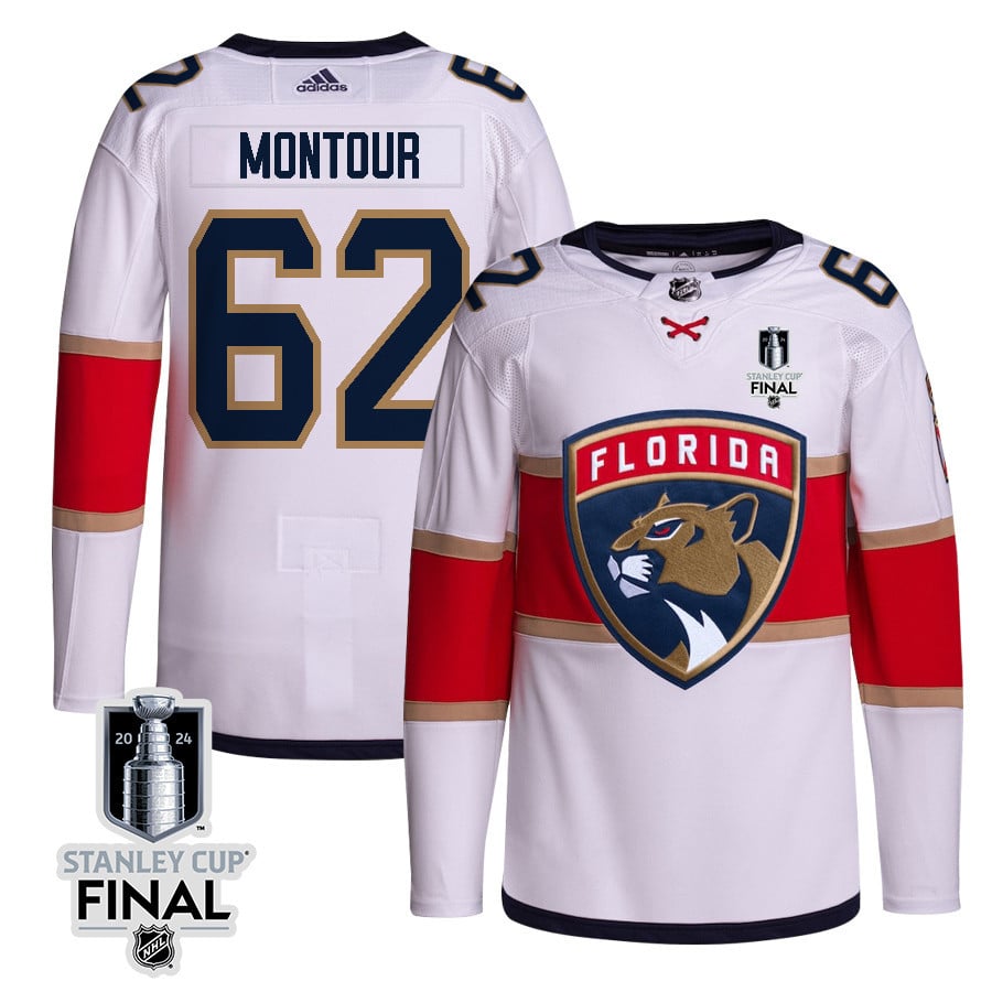 Brandon Montour 62 Florida Panthers 2024 STANLEY CUP Final Away Breakaway Hockey Jersey - Men, White - JS195 