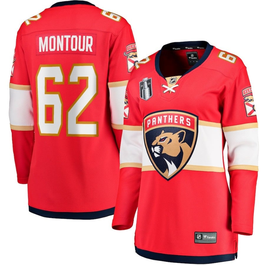 Brandon Montour 62 Florida Panthers Women's 2023 Stanley Cup Final Home Breakaway Player Hockey Jersey - Red - JS315 