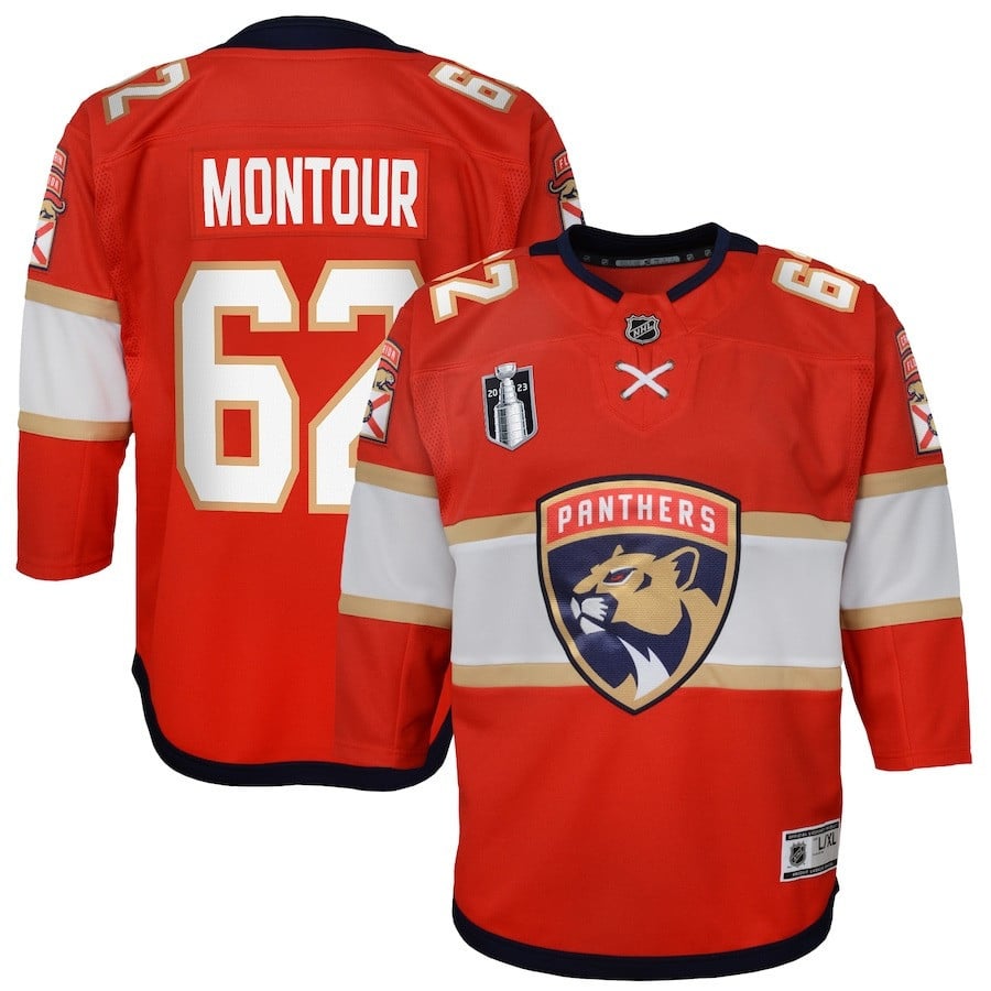 Brandon Montour 62 Florida Panthers Youth 2023 Stanley Cup Final Home Hockey Jersey - Red - JS974 