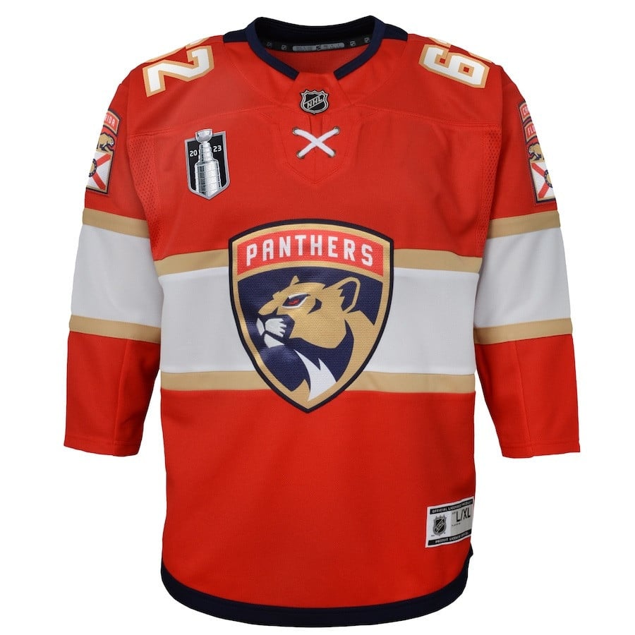 Alternative view of Brandon Montour 62 Florida Panthers Youth 2023 Stanley Cup Final Home Hockey Jersey - Red - JS974 