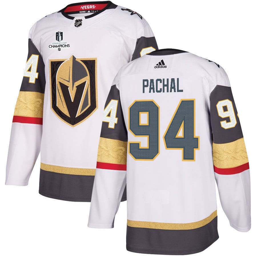 Brayden Pachal 94 Vegas Golden Knights Stanley Cup 2023 Champions Patch Away Breakaway Men Hockey Jersey - White - JS612 