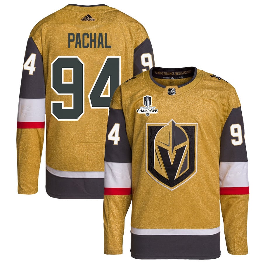 Brayden Pachal 94 Vegas Golden Knights Stanley Cup 2023 Champions Patch Home Breakaway Men Hockey Jersey - Gold - JS111 