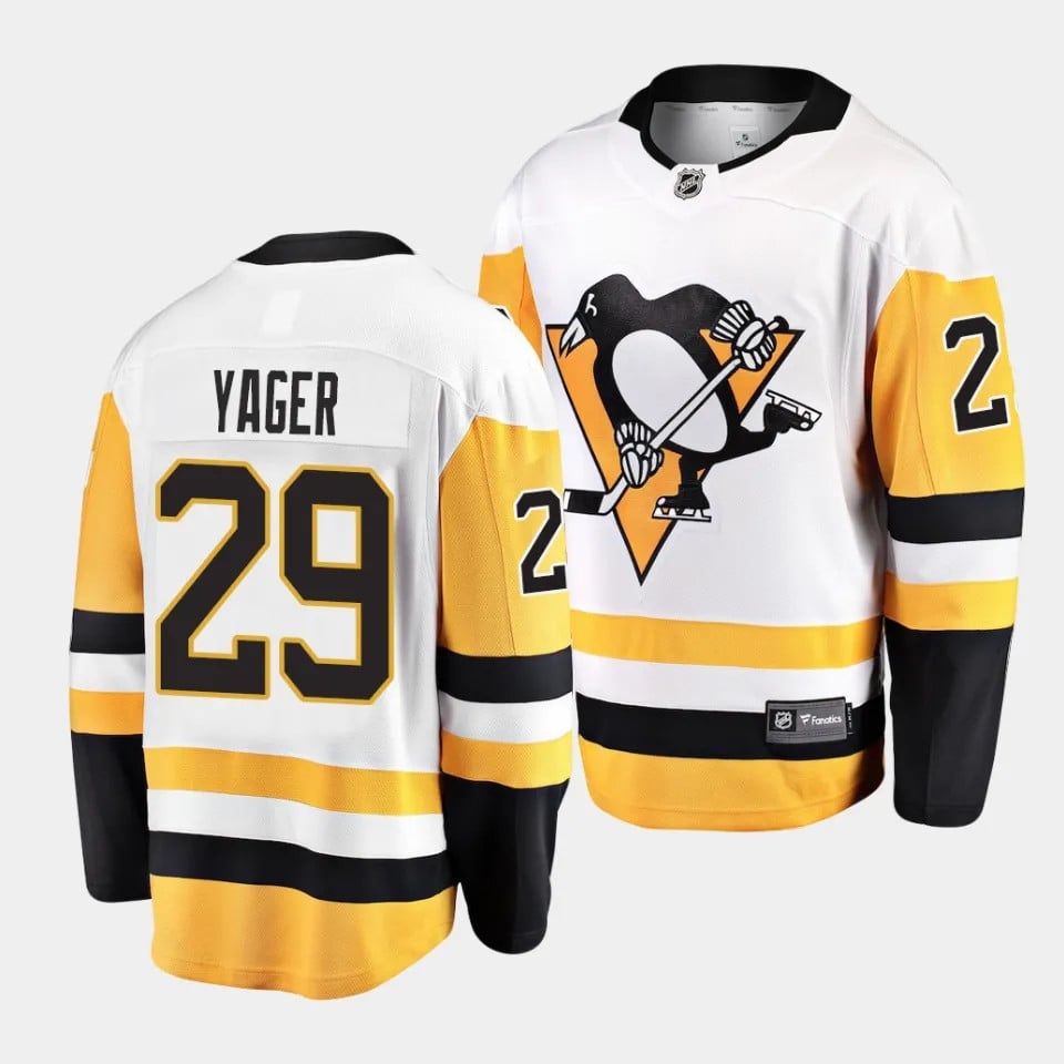 Brayden Yager #29 Pittsburgh Penguins 2023 Draft Away Men Jersey - White/Yellow - JS380 