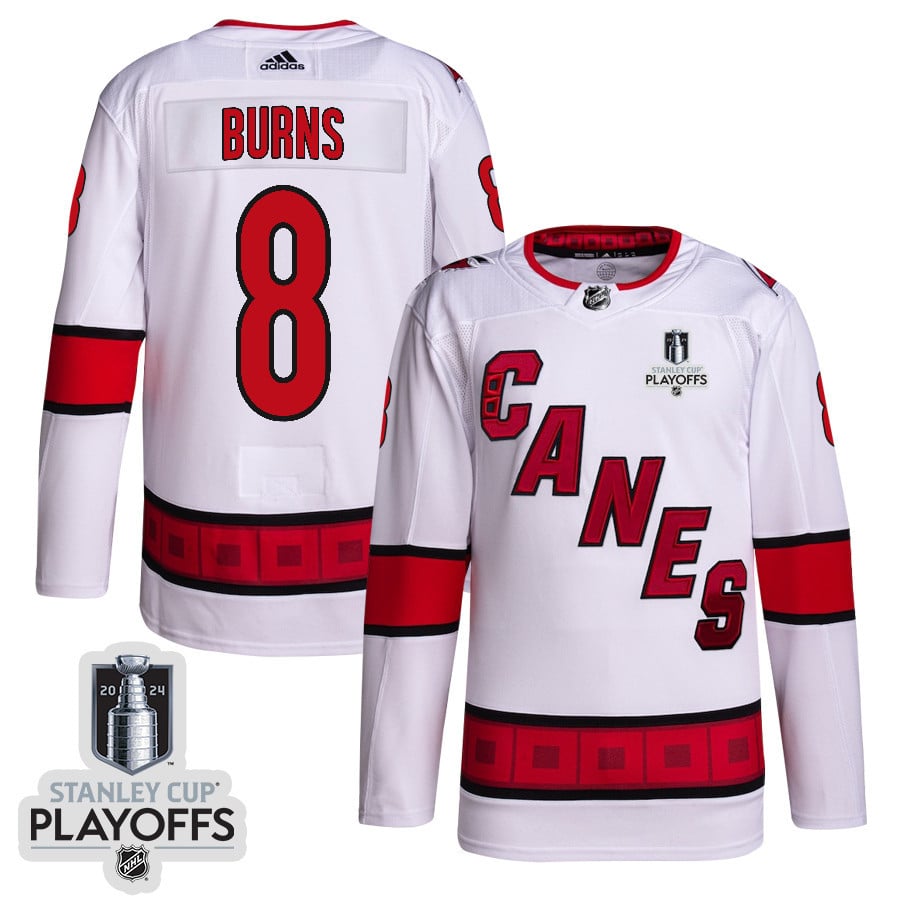 Brent Burns 8 Carolina Hurricanes 2024 NHL Playoffs Patch Away Hockey Jersey - Men, White - JS263 