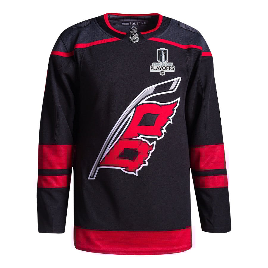 Alternative view of Brent Burns 8 Carolina Hurricanes 2024 NHL Playoffs Patch Home Hockey Jersey - Men, Black - JS752 