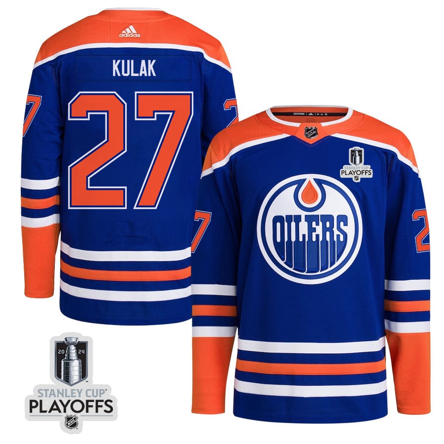 Brett Kulak 27 Edmonton Oilers 2024 NHL Playoffs Patch Home Hockey Jersey - Men - JS630 