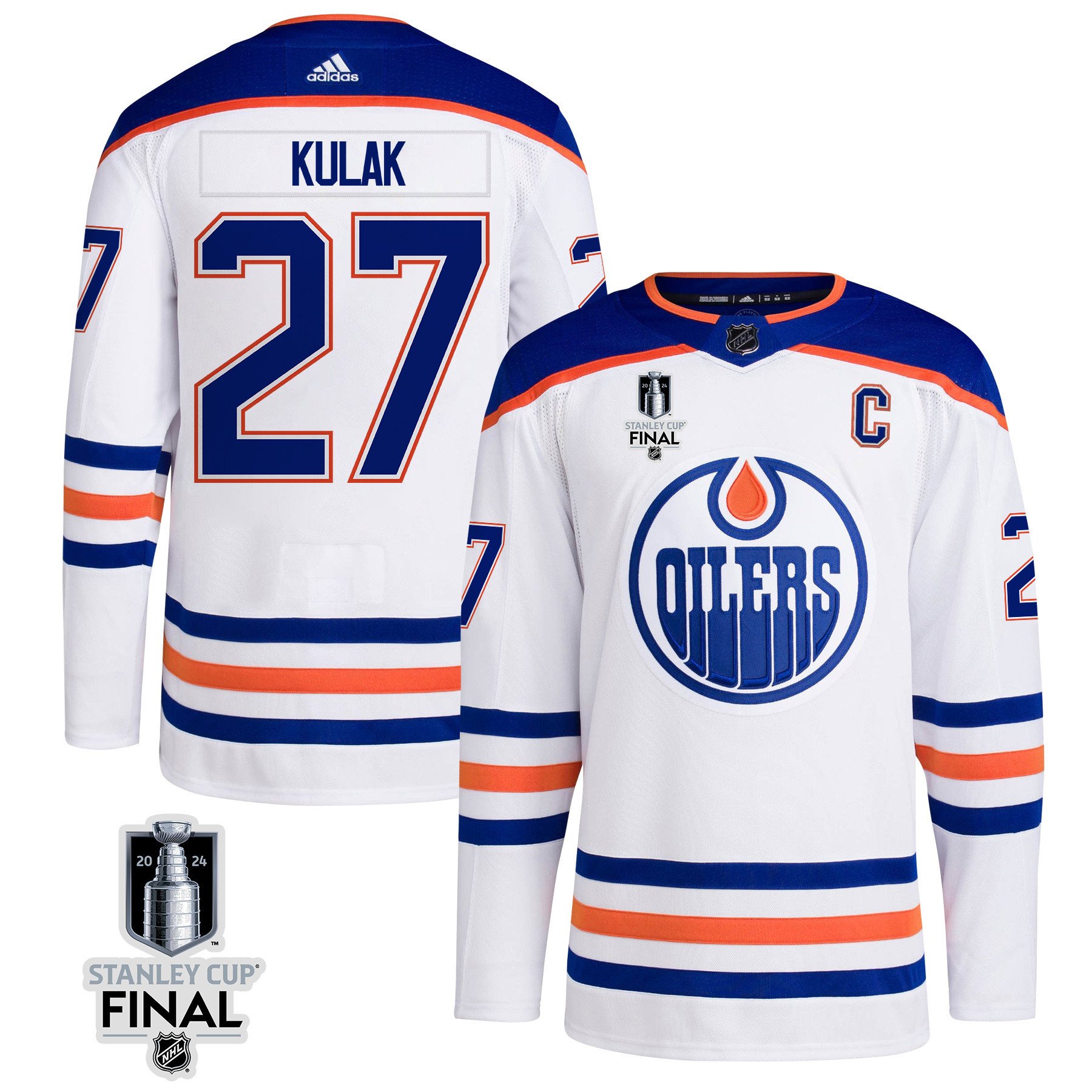 Brett Kulak 27 Edmonton Oilers 2024 STANLEY CUP Final Away Hockey Jersey - Men, White - JS893 