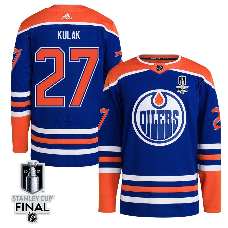 Brett Kulak 27 Edmonton Oilers 2024 STANLEY CUP Final Home Primegreen Hockey Jersey - Men, Royal - JS915 