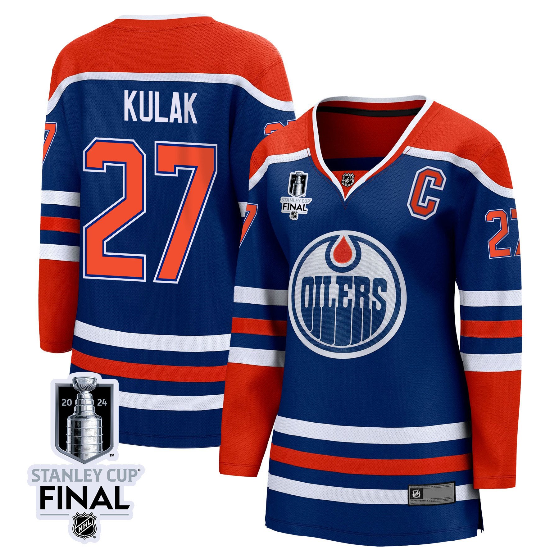 Brett Kulak 27 Edmonton Oilers 2024 STANLEY CUP Final Women's Home Hockey Jersey - Royal - JS409 