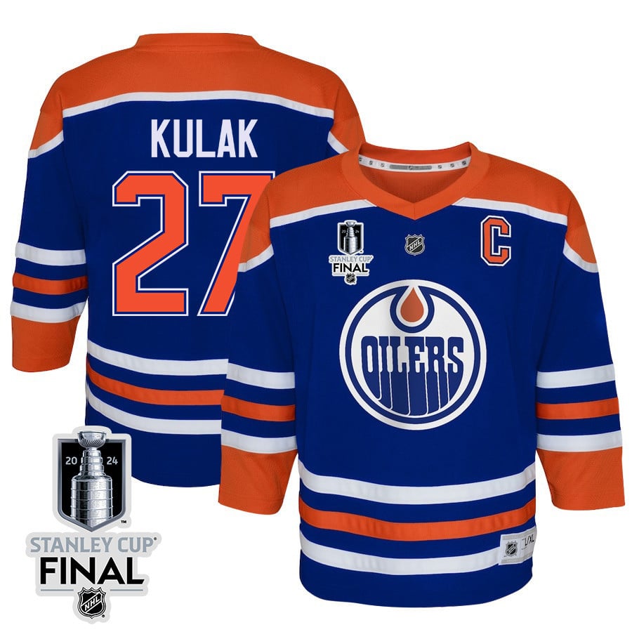 Brett Kulak 27 Edmonton Oilers 2024 STANLEY CUP Final Youth Home Hockey Jersey - Royal - JS898 