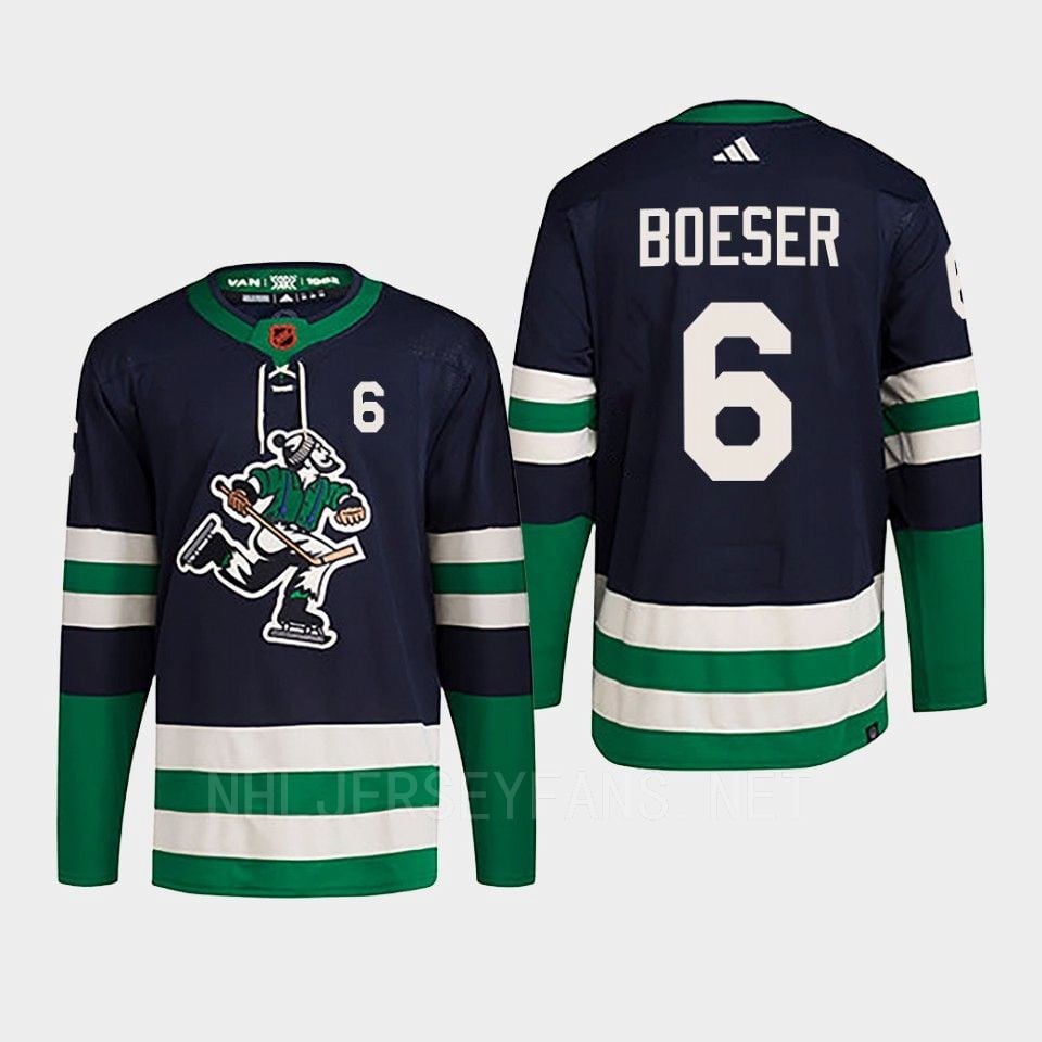 Brock Boeser 6 Reverse Retro 2.0 2022 Vancouver Canucks Navy Hockey Jersey Primegreen - JS501 