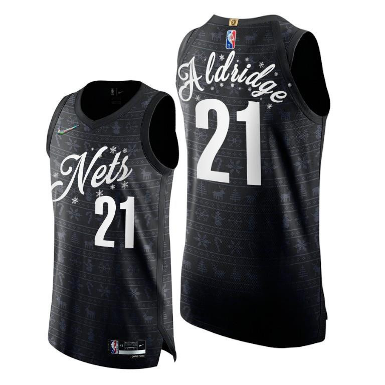 Brooklyn Nets 21 LaMarcus Aldridge Black Christmas Eve Basketball Jersey 75th Anniversary - Men Basketball Jersey - JS170 