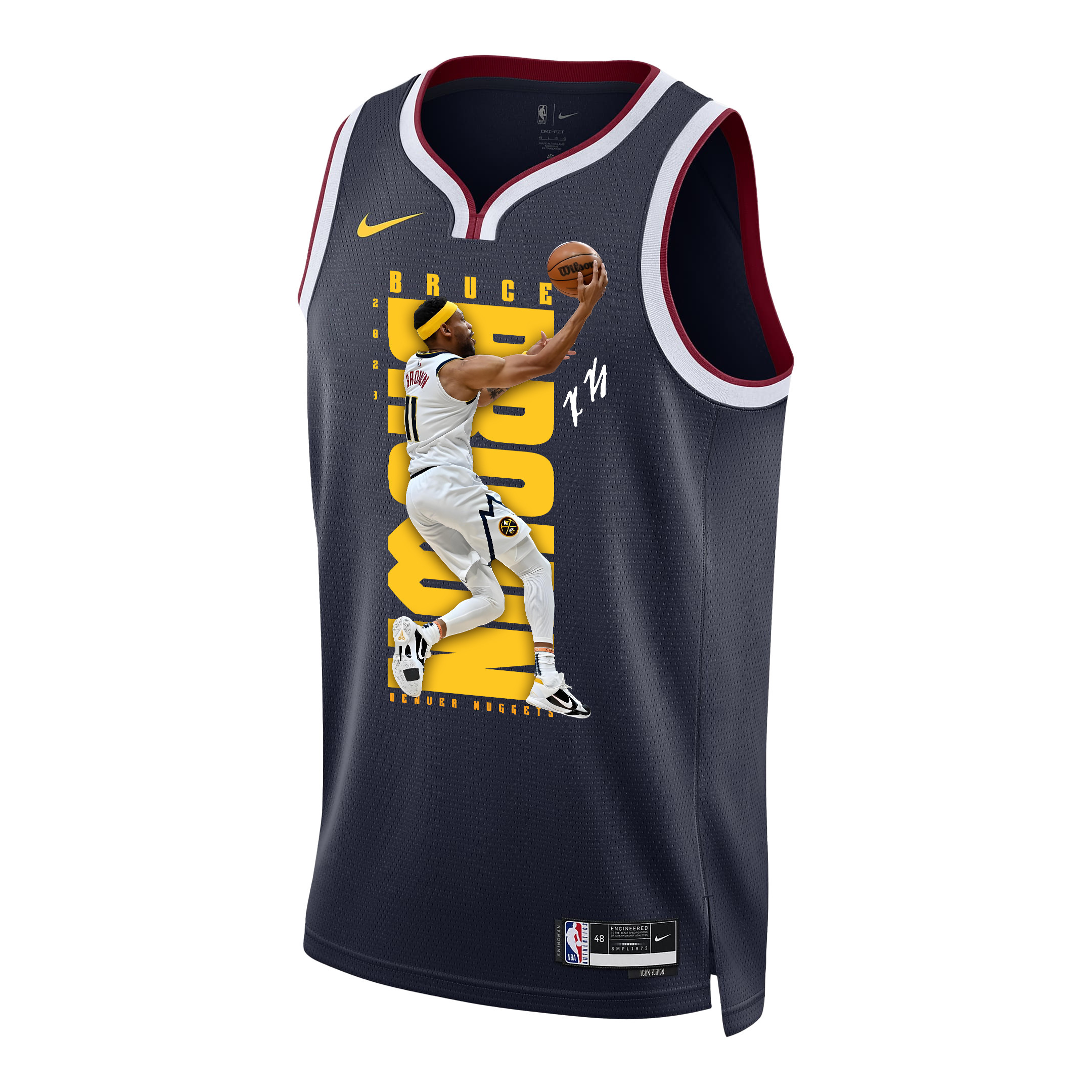 Alternative view of Bruce Brown 11 Denver Nuggets Playing Style 2023 NBA Champions Swingman Basketball Jersey - Black - JS999 