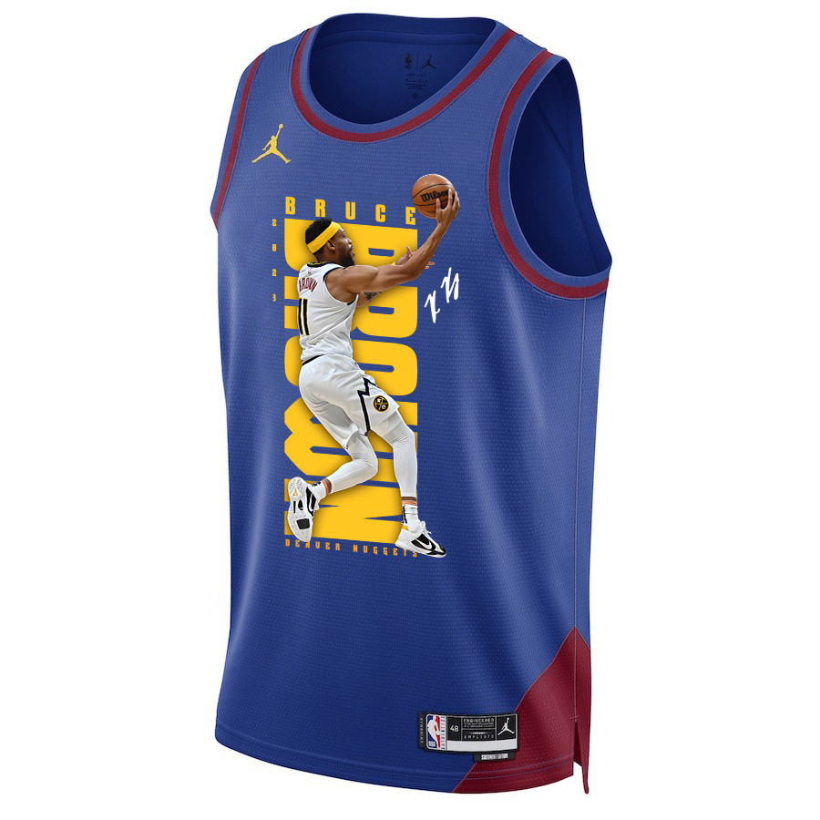 Alternative view of Bruce Brown 11 Denver Nuggets Playing Style 2023 NBA Champions Swingman Basketball Jersey - Blue - JS761 