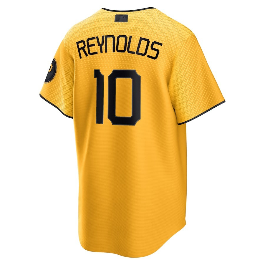 Alternative view of Bryan Reynolds 10 Pittsburgh Pirates 2023 City Connect Men Jersey - Gold 
