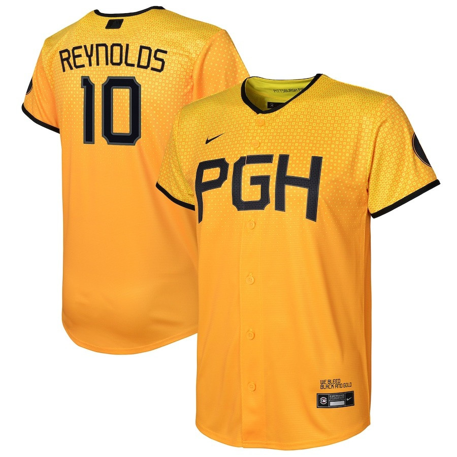 Bryan Reynolds 10 Pittsburgh Pirates 2023 City Connect Youth Jersey - Gold 