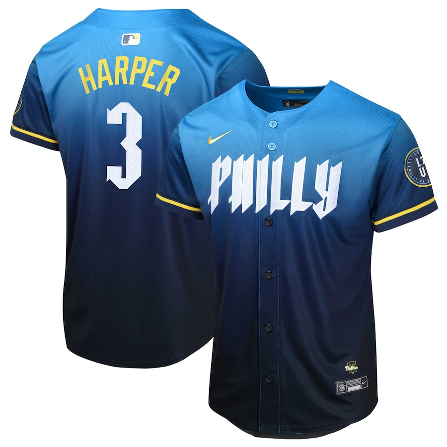 Bryce Harper 3 Philadelphia Phillies 2024 City Connect Limited YOUTH Baseball Jersey - Blue 