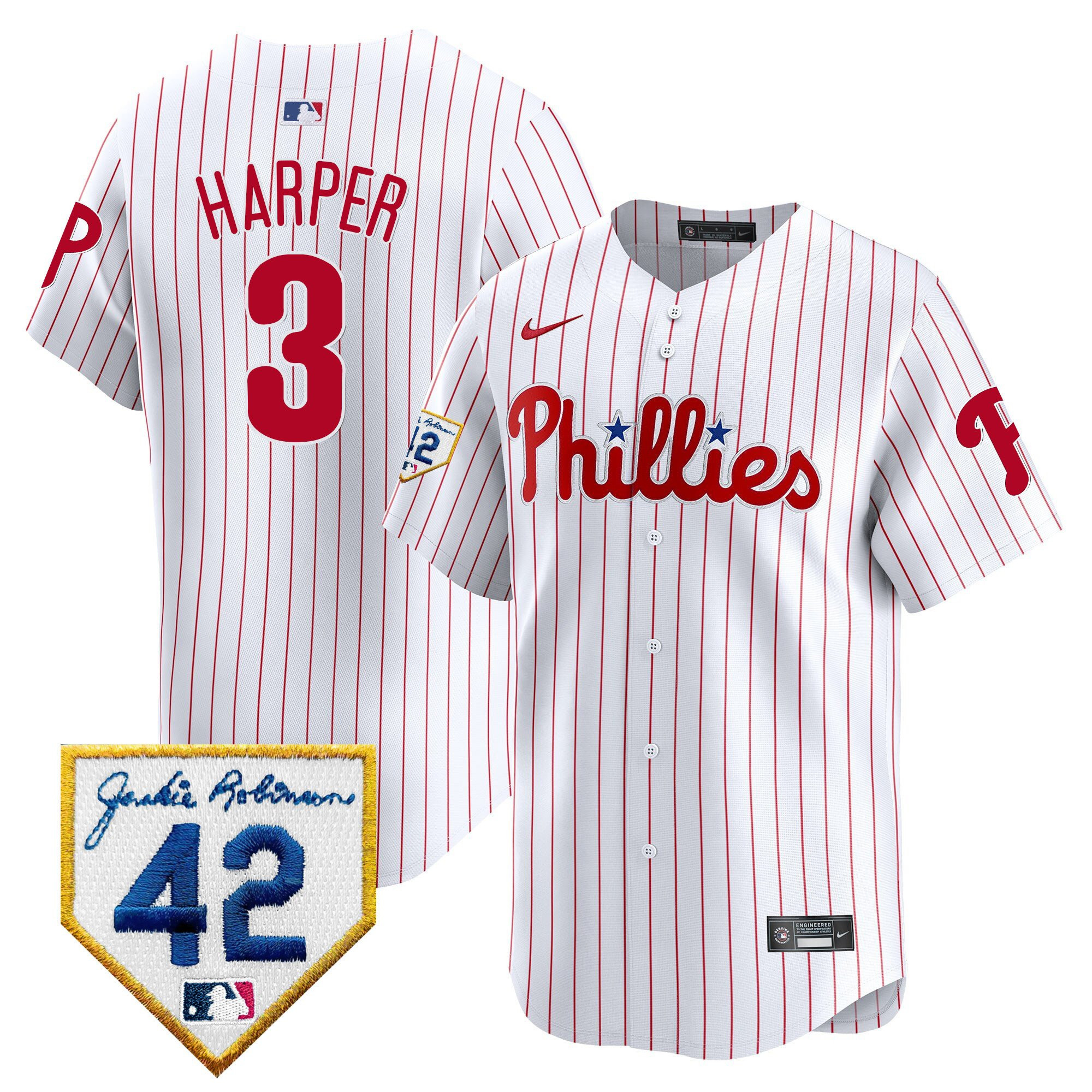 Bryce Harper 3 Philadelphia Phillies 2024 Jackie Robinson Patch Men Baseball Jersey - White 