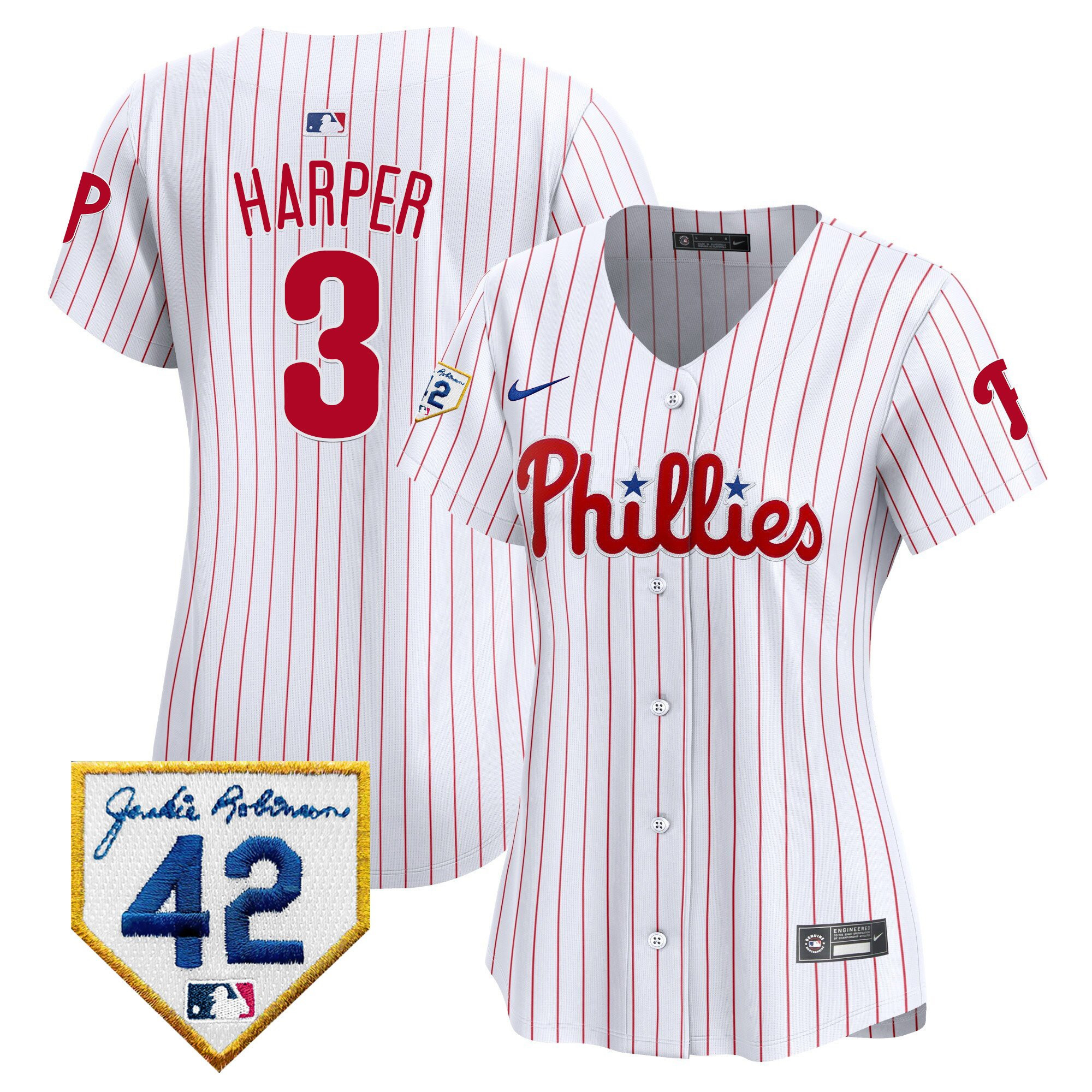 Bryce Harper 3 Philadelphia Phillies 2024 Jackie Robinson Patch Women Baseball Jersey - White 