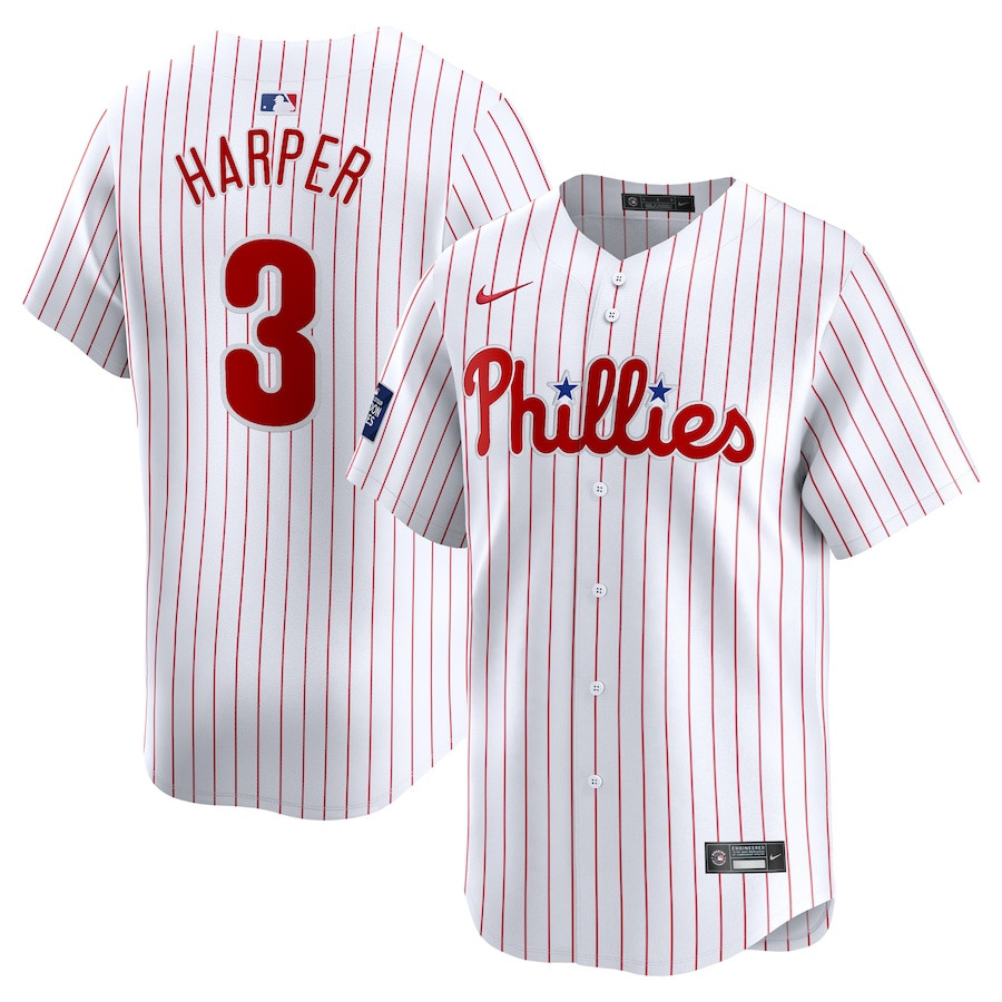 Bryce Harper 3 Philadelphia Phillies 2024 MLB World Tour London Series Home Limited Player Men Baseball Jersey - White 