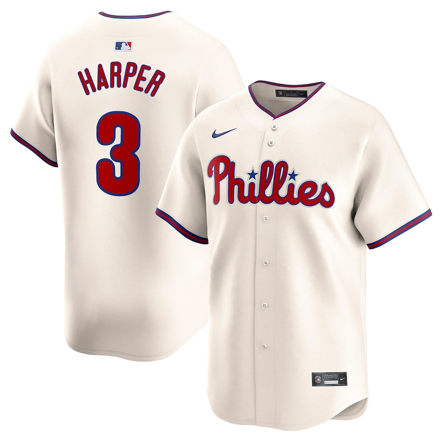 Bryce Harper 3 Philadelphia Phillies 3rd Alternate Limited Player Men Baseball Jersey - Cream 