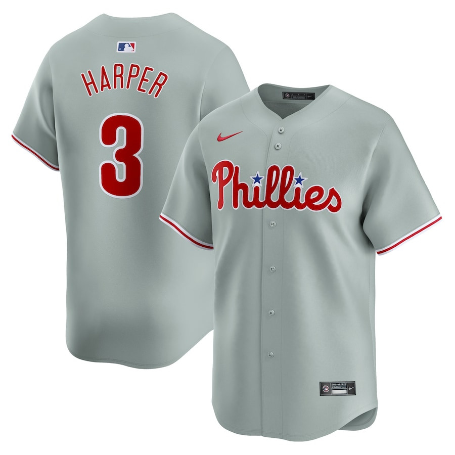 Bryce Harper 3 Philadelphia Phillies Away Limited Player Men Baseball Jersey - Gray 