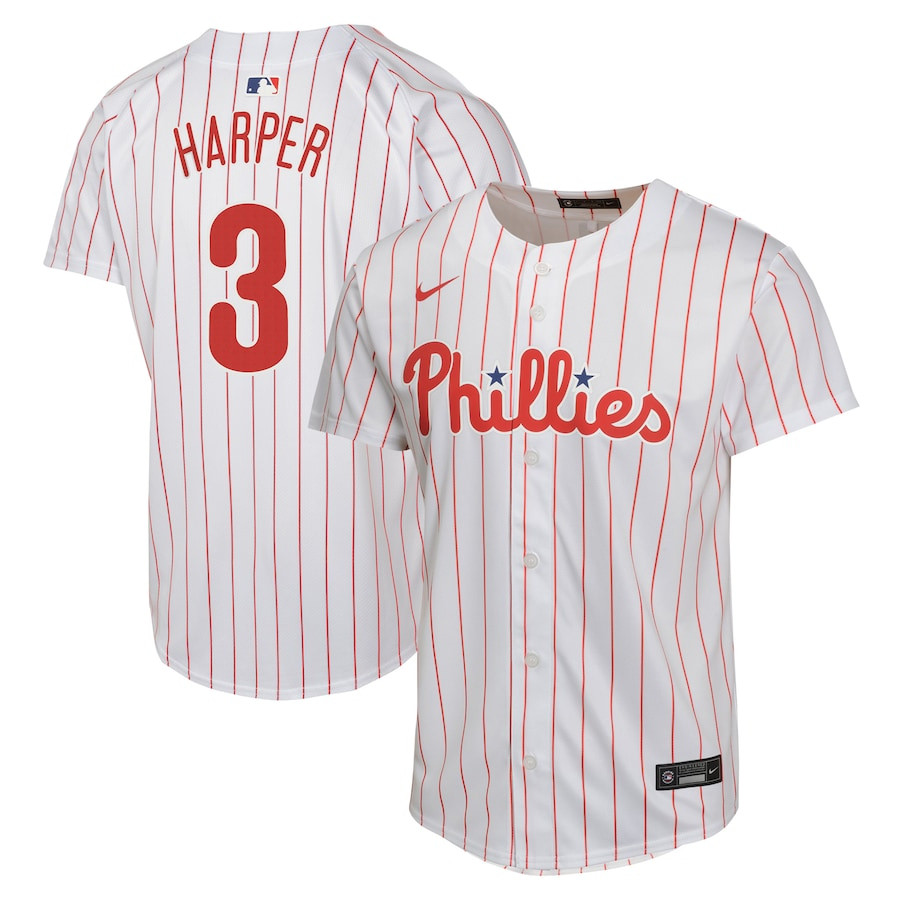 Bryce Harper 3 Philadelphia Phillies Home Game Player YOUTH Baseball Jersey - White 