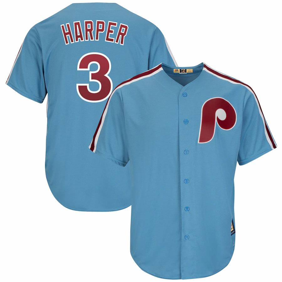 Bryce Harper Philadelphia Phillies Majestic Cool Base Cooperstown Player Jersey – Light Blue