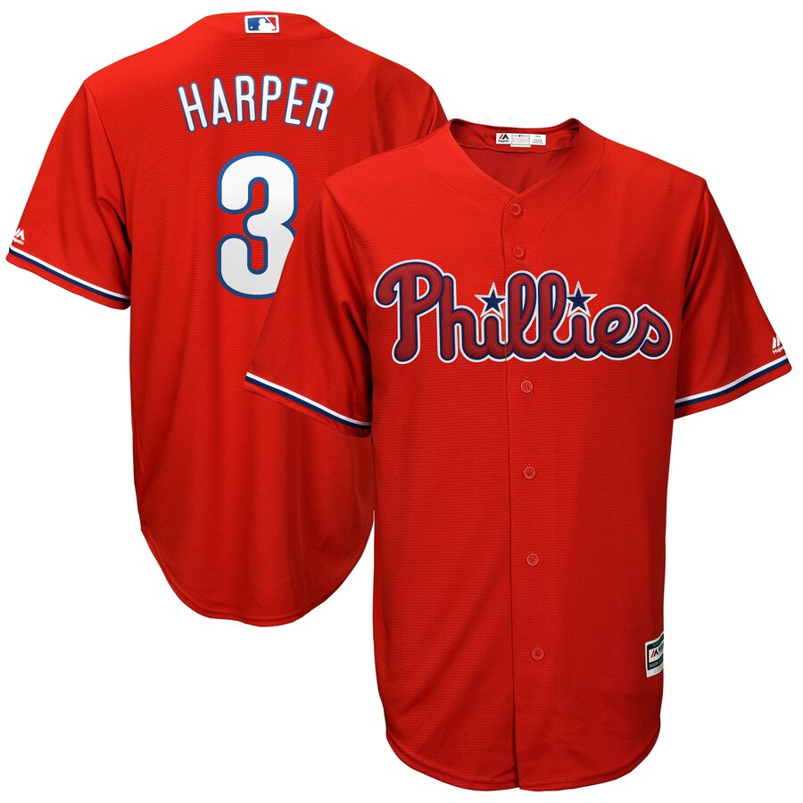 Bryce Harper Philadelphia Phillies Majestic Official Cool Base Player Baseball Jersey – Scarlet
