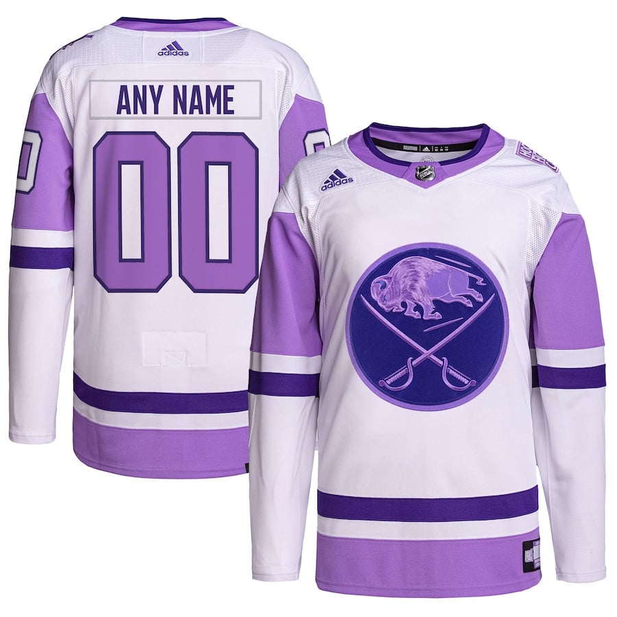 Buffalo Sabres Hockey Fights Cancer Primegreen Custom Men Hockey Jersey - White/Purple - JS333 