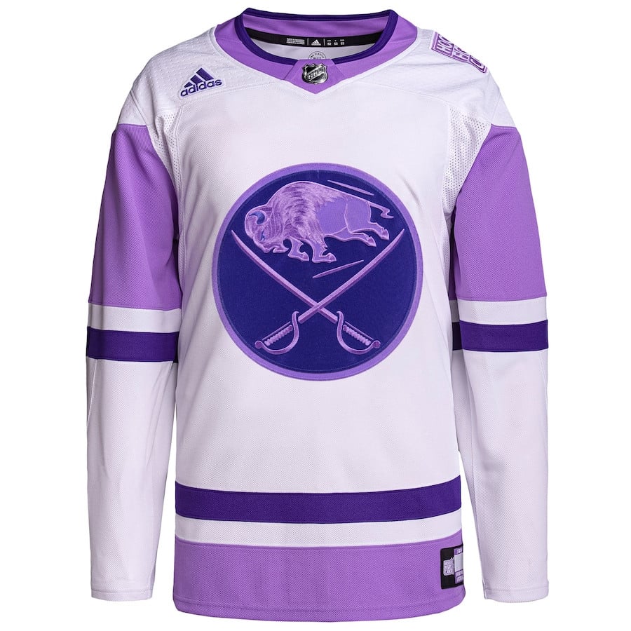 Alternative view of Buffalo Sabres Hockey Fights Cancer Primegreen Men Hockey Jersey - White/Purple - JS534 