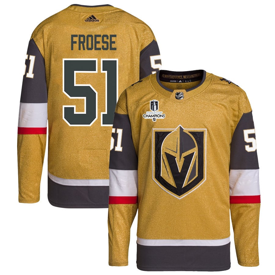 Byron Froese 51 Vegas Golden Knights Stanley Cup 2023 Champions Patch Home Breakaway Men Hockey Jersey - Gold - JS911 