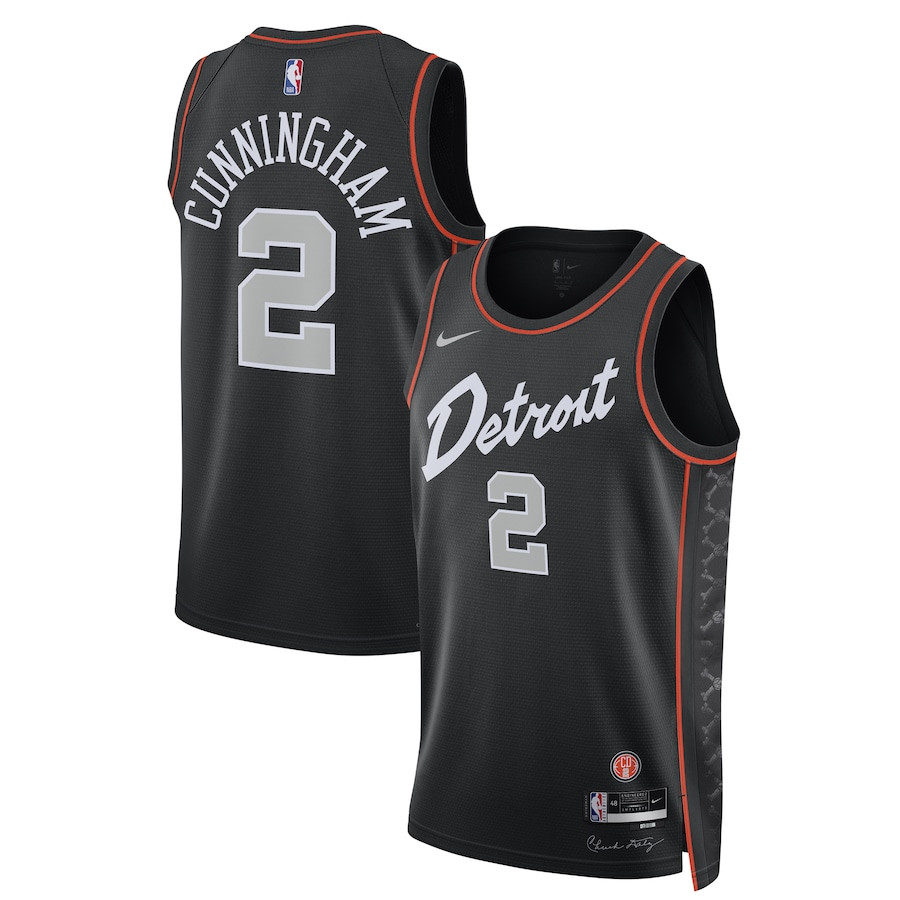 Alternative view of Cade Cunningham 2 Detroit Pistons 2023/24 Swingman Basketball Jersey - City Edition - Unisex Black - JS910 