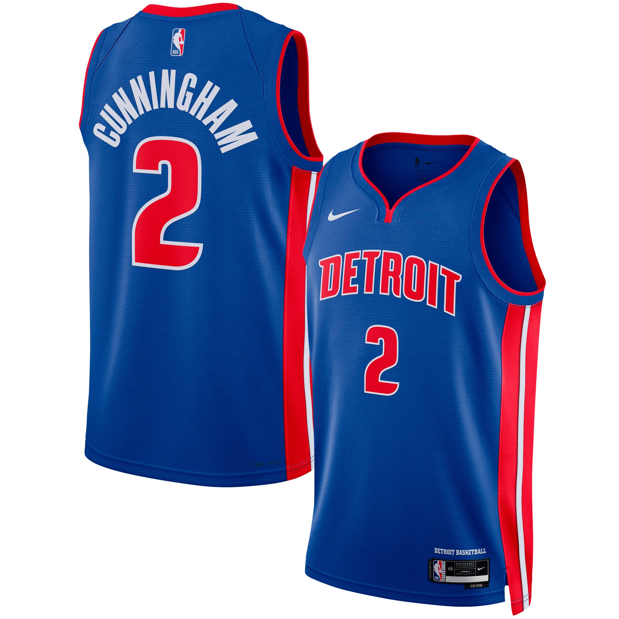 Alternative view of Cade Cunningham Detroit Pistons Unisex Swingman Basketball Jersey – Icon Edition – Blue
