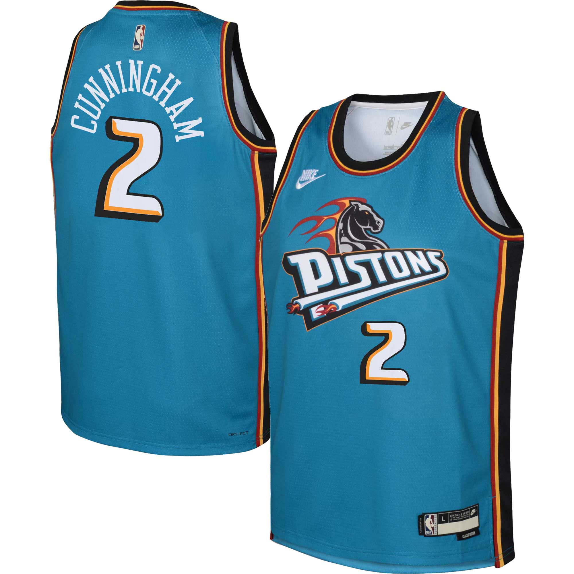 Alternative view of Cade Cunningham Detroit Pistons Youth 2022/23 Swingman Basketball Jersey Teal - Classic Edition