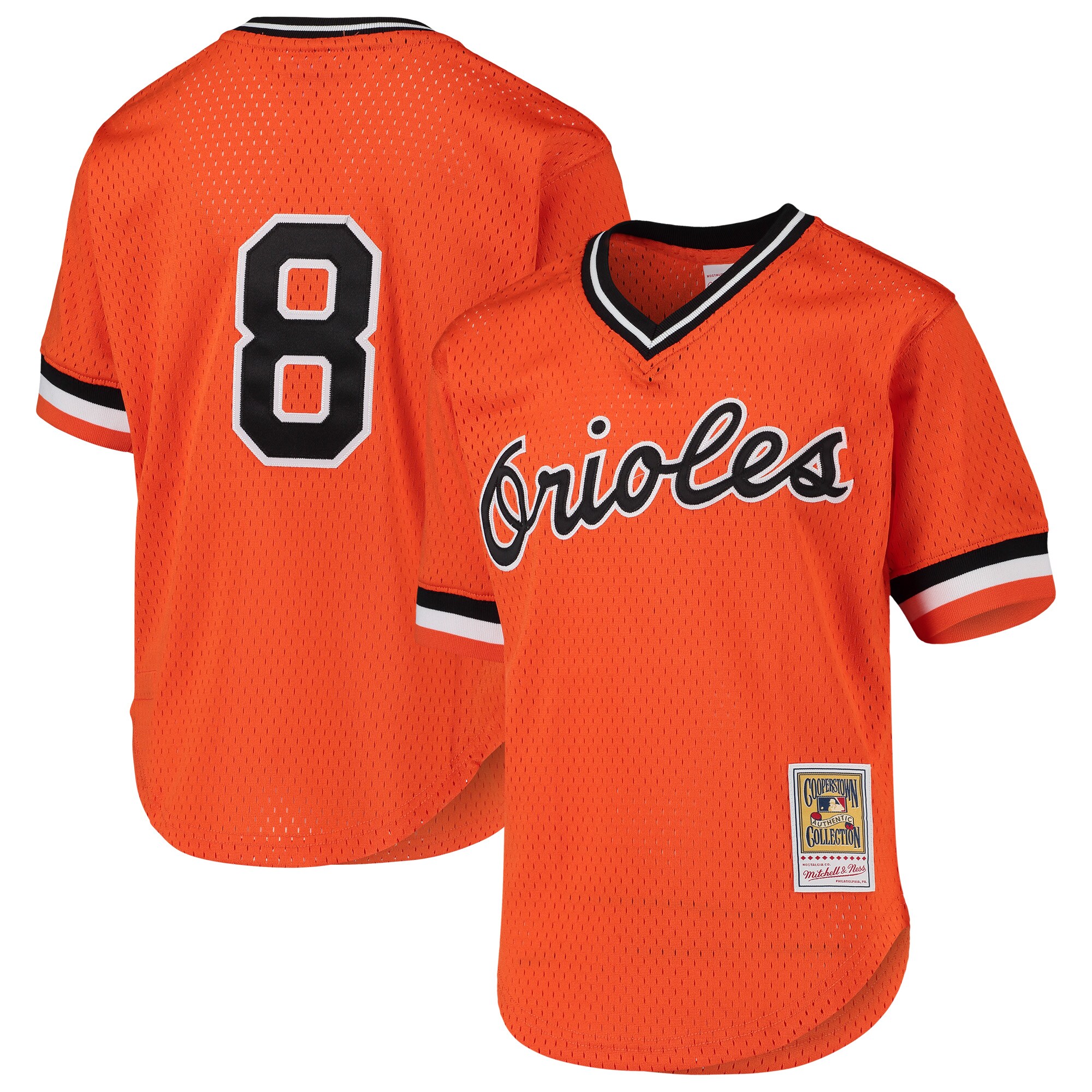 Cal Ripken Jr. Baltimore Orioles Mitchell & Ness Youth Cooperstown Collection Mesh Batting Practice Baseball Jersey - Orange